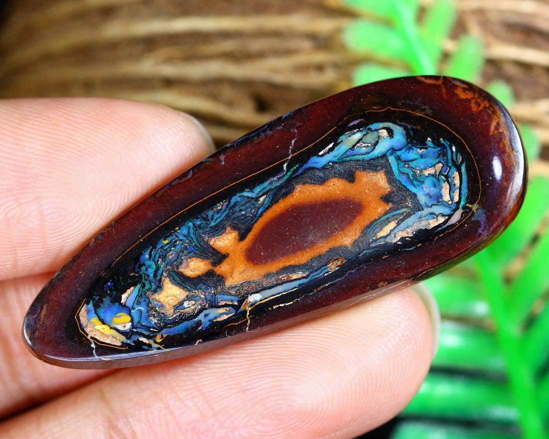 28.4Ct Natural Loose Australian Koroit Yowah Boulder Opal Cabochon: Dimension: 42x16.3mm Natural History of Australian Opal & Mineral Auction by Thousand Planet Auction House featuring the beauty of Boulder Opal art in cabochon cutting and rough, well known Australian