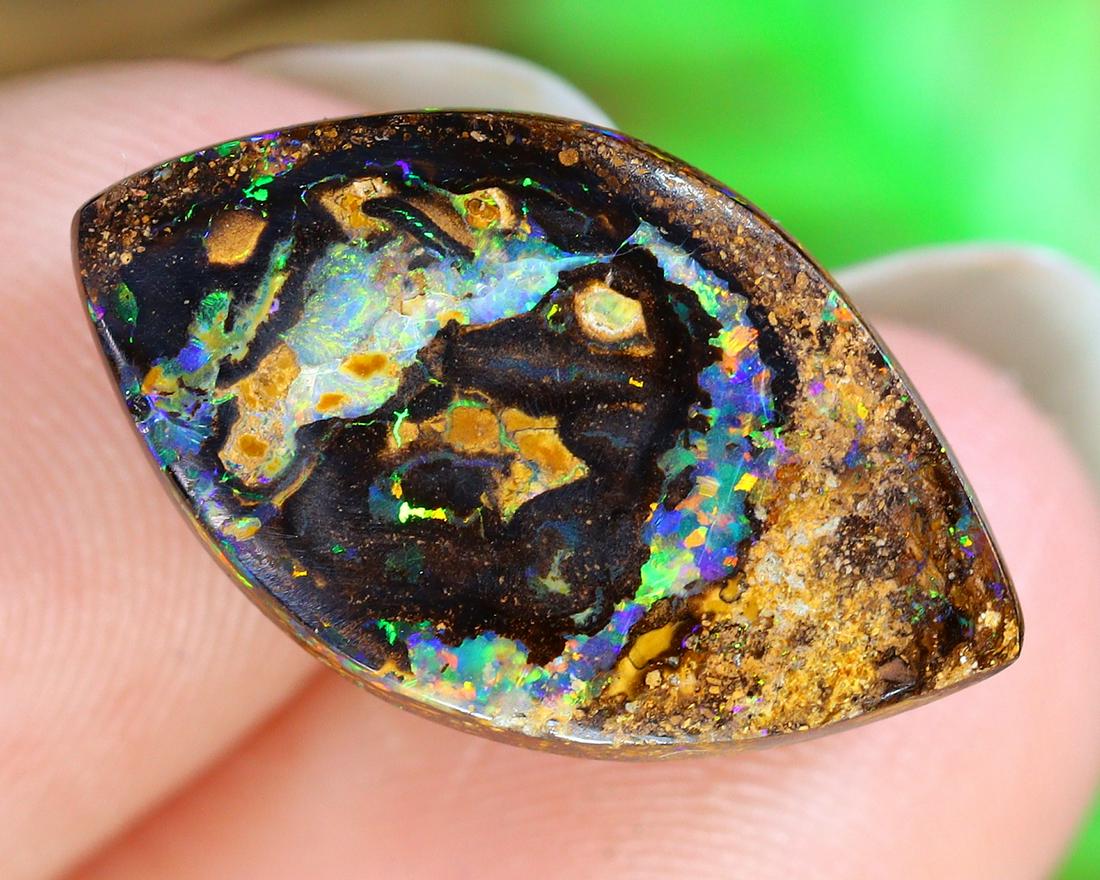 8.2Ct Natural Loose Australian Koroit Yowah Boulder Opal Cabochon: Dimension: 17.7x10.6mm Natural History of Australian Opal & Mineral Auction by Thousand Planet Auction House featuring the beauty of Boulder Opal art in cabochon cutting and rough, well known Australi