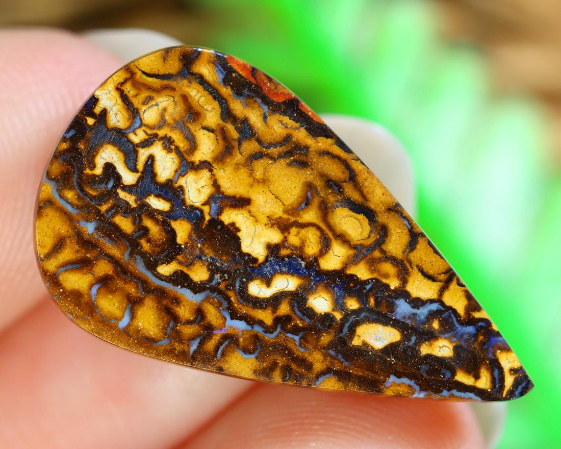 9.9Ct Natural Loose Australian Koroit Yowah Boulder Opal Cabochon: Dimension: 22.4x13mm Natural History of Australian Opal & Mineral Auction by Thousand Planet Auction House featuring the beauty of Boulder Opal art in cabochon cutting and rough, well known Australian
