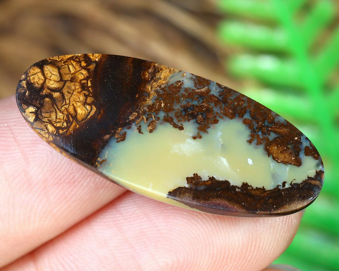 15.8Ct Natural Loose Australian Koroit Yowah Boulder Opal Cabochon: Dimension: 29.4x12.2mm Natural History of Australian Opal & Mineral Auction by Thousand Planet Auction House featuring the beauty of Boulder Opal art in cabochon cutting and rough, well known Australi