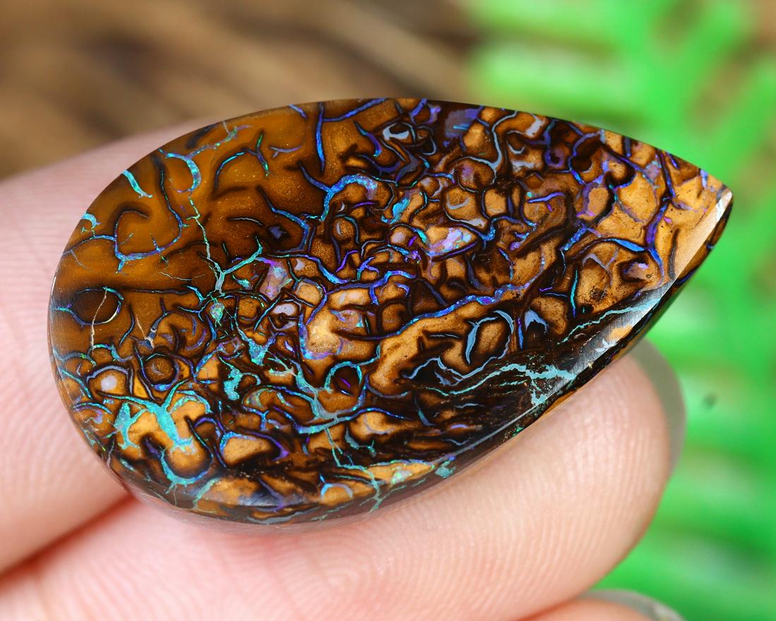 28.5Ct Natural Loose Australian Koroit Yowah Boulder Opal Cabochon: Dimension: 27.2x16.6mm Natural History of Australian Opal & Mineral Auction by Thousand Planet Auction House featuring the beauty of Boulder Opal art in cabochon cutting and rough, well known Australi