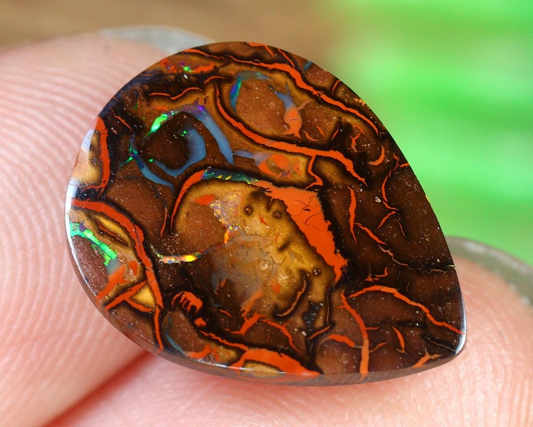 5.74Ct Natural Loose Australian Koroit Yowah Boulder Opal Cabochon: Dimension: 14.8x11.5mm Natural History of Australian Opal & Mineral Auction by Thousand Planet Auction House featuring the beauty of Boulder Opal art in cabochon cutting and rough, well known Australi