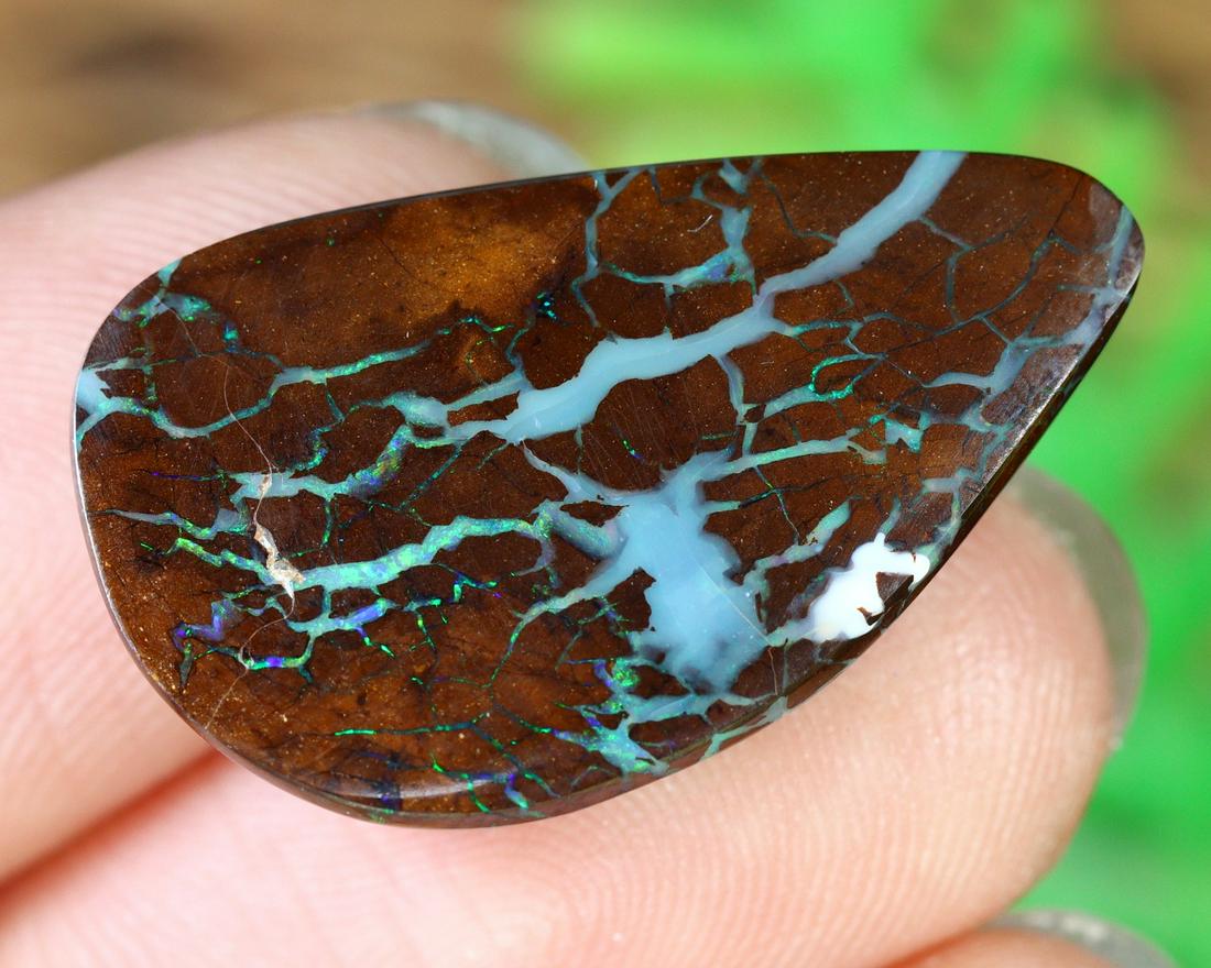 16.1Ct Natural Loose Australian Koroit Yowah Boulder Opal Cabochon: Dimension: 23.7x14.2mm Natural History of Australian Opal & Mineral Auction by Thousand Planet Auction House featuring the beauty of Boulder Opal art in cabochon cutting and rough, well known Australi
