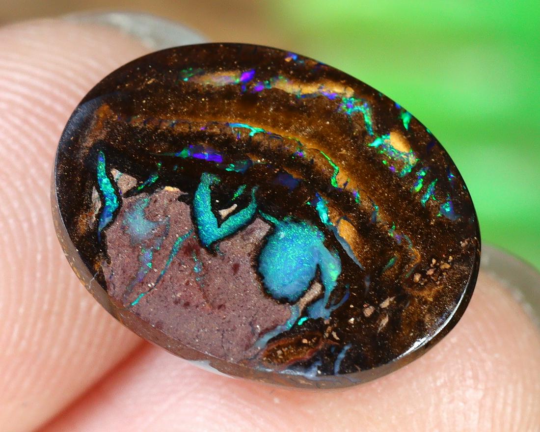 6Ct Natural Loose Australian Koroit Yowah Boulder Opal Cabochon: Dimension: 13.8x10.7mm Natural History of Australian Opal & Mineral Auction by Thousand Planet Auction House featuring the beauty of Boulder Opal art in cabochon cutting and rough, well known Australi