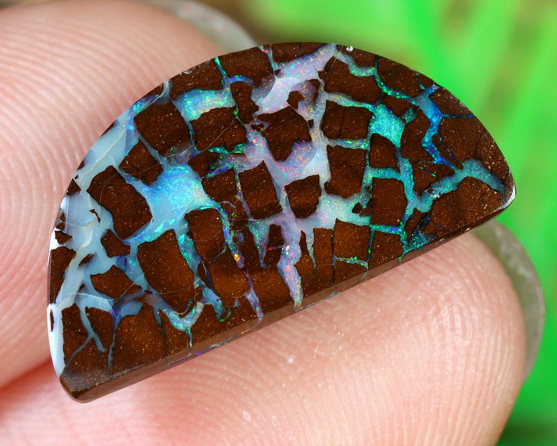 6.18Ct Natural Loose Australian Koroit Yowah Boulder Opal Cabochon: Dimension: 17.8x9.6mm Natural History of Australian Opal & Mineral Auction by Thousand Planet Auction House featuring the beauty of Boulder Opal art in cabochon cutting and rough, well known Australia