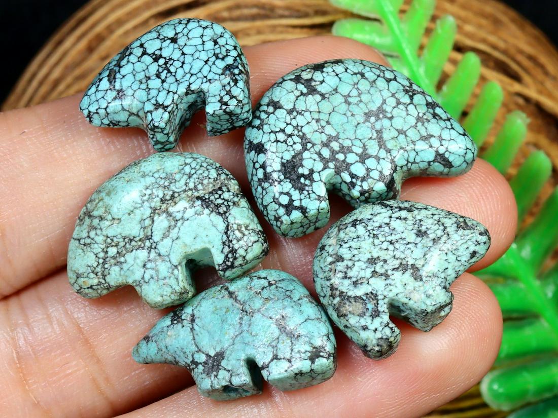 49.2Ct Five Old Tibetan Himalayan Turquoise Zoomorphic Beads Asian Art Collection (1 of 2)