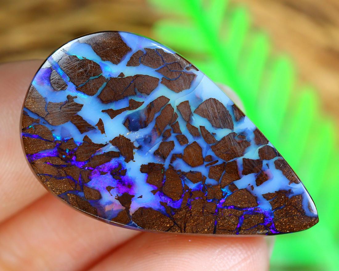 23Ct Natural Loose Australian Koroit Yowah Boulder Opal Cabochon: Dimension: 28.1x16.6mm Natural History of Australian Opal & Mineral Auction by Thousand Planet Auction House featuring the beauty of Boulder Opal art in cabochon cutting and rough, well known Australi
