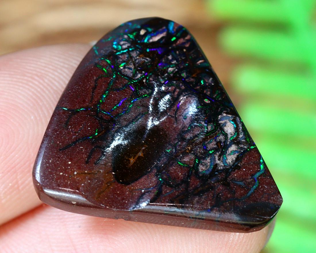 12.4Ct Natural Loose Australian Koroit Yowah Boulder Opal Cabochon: Dimension: 20.8x18.6mm Natural History of Australian Opal & Mineral Auction by Thousand Planet Auction House featuring the beauty of Boulder Opal art in cabochon cutting and rough, well known Australi