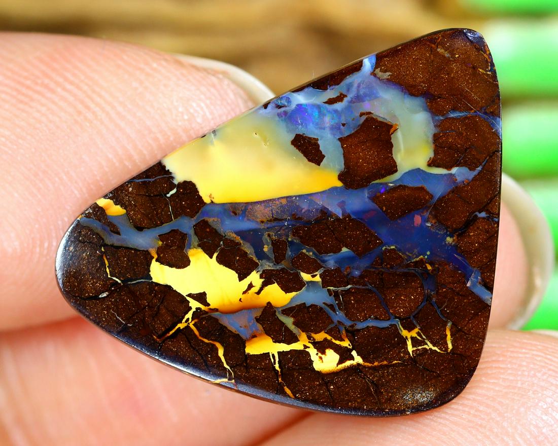 12.3Ct Natural Loose Australian Koroit Yowah Boulder Opal Cabochon: Dimension: 19.6x17.7mm Natural History of Australian Opal & Mineral Auction by Thousand Planet Auction House featuring the beauty of Boulder Opal art in cabochon cutting and rough, well known Australi