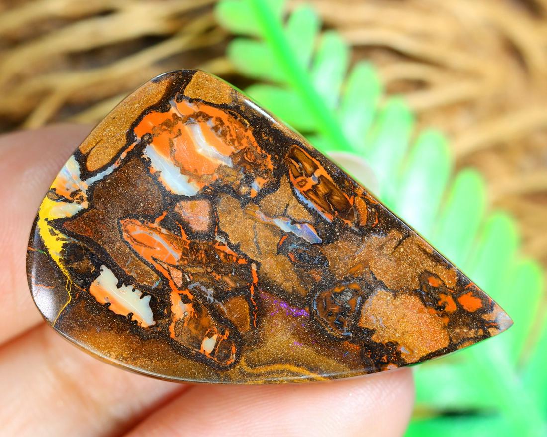 34.09Ct Natural Loose Australian Koroit Yowah Boulder Opal Cabochon: Dimension: 32x21.4x5.7mm Natural History of Australian Opal & Mineral Auction by Thousand Planet Auction House featuring the beauty of Boulder Opal art in cabochon cutting and rough, well known Austra