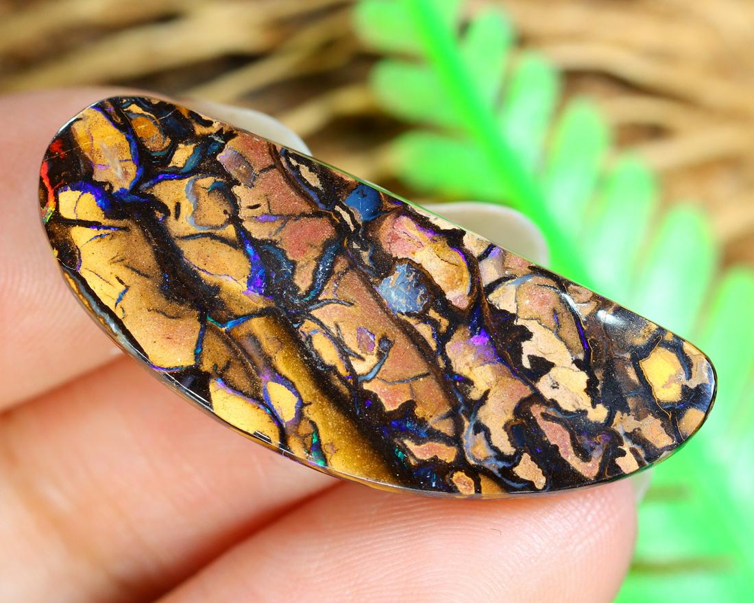 17.71Ct Natural Loose Australian Koroit Yowah Boulder Opal Cabochon: Dimension: 31.6x12.7x4.3mm Natural History of Australian Opal & Mineral Auction by Thousand Planet Auction House featuring the beauty of Boulder Opal art in cabochon cutting and rough, well known Aust