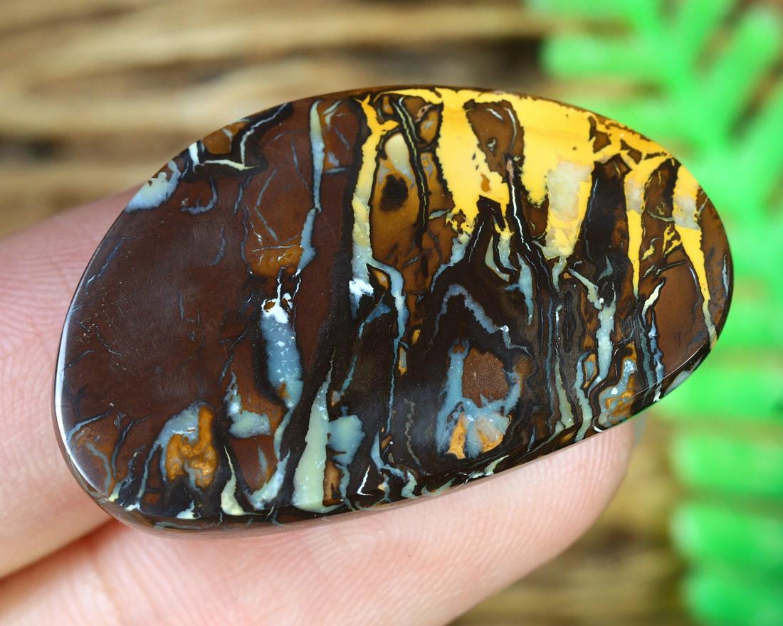 43.75Ct Natural Loose Australian Koroit Yowah Boulder Opal Cabochon: Dimension: 32.2x19.8x6.6mm Natural History of Australian Opal & Mineral Auction by Thousand Planet Auction House featuring the beauty of Boulder Opal art in cabochon cutting and rough, well known Aust