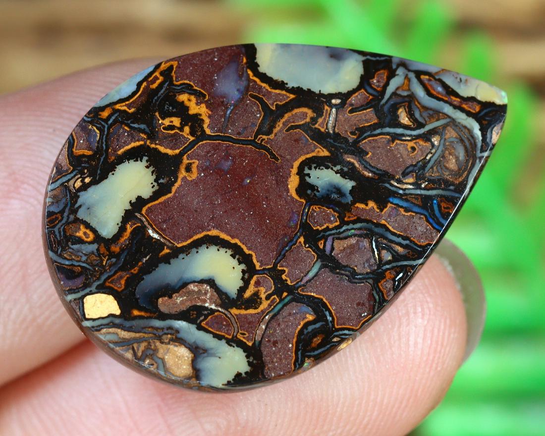 20.08Ct Natural Loose Australian Koroit Yowah Boulder Opal Cabochon: Dimension: 25.6x18x4.3mm Natural History of Australian Opal & Mineral Auction by Thousand Planet Auction House featuring the beauty of Boulder Opal art in cabochon cutting and rough, well known Austra