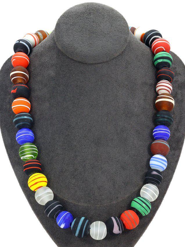 246Gram Murano Millefiori Glass Paperweights Venetian Art Glass Beads Necklace: Dimension: 24 inches Natural History of Australian Opal & Mineral Auction by Thousand Planet Auction House featuring the beauty of Boulder Opal art in cabochon cutting and rough, well known Australian