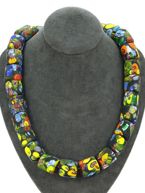 372Gram Murano Millefiori Glass Paperweights Venetian Art Glass Beads Necklace: Dimension: 22 inches Natural History of Australian Opal & Mineral Auction by Thousand Planet Auction House featuring the beauty of Boulder Opal art in cabochon cutting and rough, well known Australian