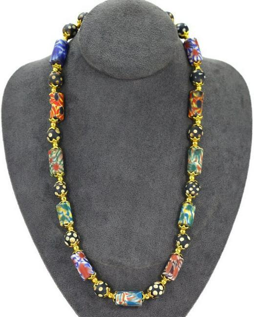 72Gram Murano Millefiori Glass Paperweights Venetian Art Glass Beads Necklace: Dimension: 21 lnches Natural History of Australian Opal & Mineral Auction by Thousand Planet Auction House featuring the beauty of Boulder Opal art in cabochon cutting and rough, well known Australian