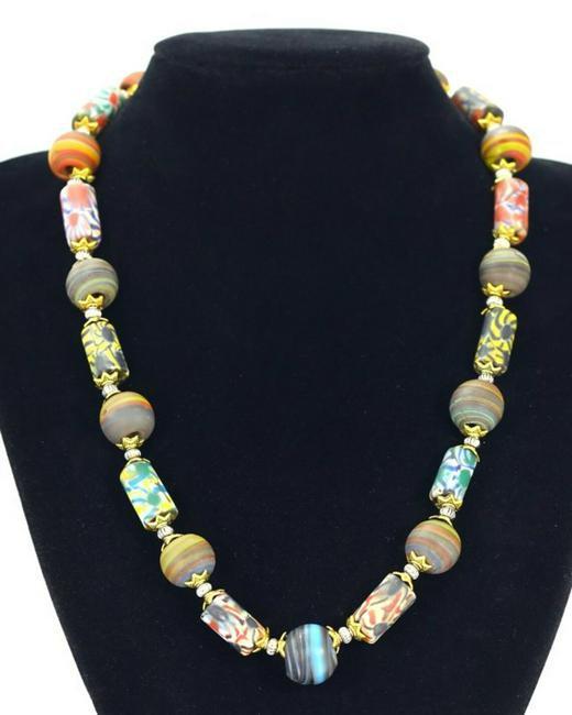 88Gram Murano Millefiori Glass Paperweights Venetian Art Glass Beads Necklace: Dimension: 21 Inches Natural History of Australian Opal & Mineral Auction by Thousand Planet Auction House featuring the beauty of Boulder Opal art in cabochon cutting and rough, well known Australian