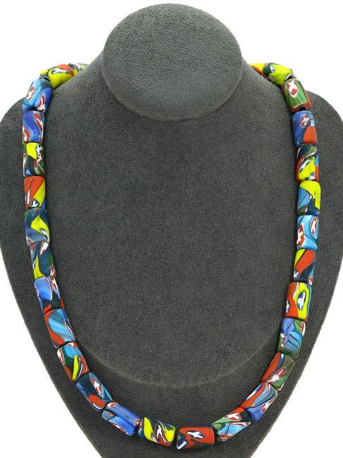 128Gram Murano Millefiori Glass Paperweights Venetian Art Glass Beads Necklace: Dimension: 23 Inches Natural History of Australian Opal & Mineral Auction by Thousand Planet Auction House featuring the beauty of Boulder Opal art in cabochon cutting and rough, well known Australian