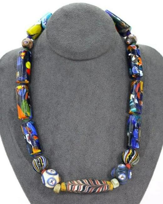 134Gram Murano Millefiori Glass Paperweights Venetian Art Glass Beads Necklace: Dimension: 20 Inches Natural History of Australian Opal & Mineral Auction by Thousand Planet Auction House featuring the beauty of Boulder Opal art in cabochon cutting and rough, well known Australian