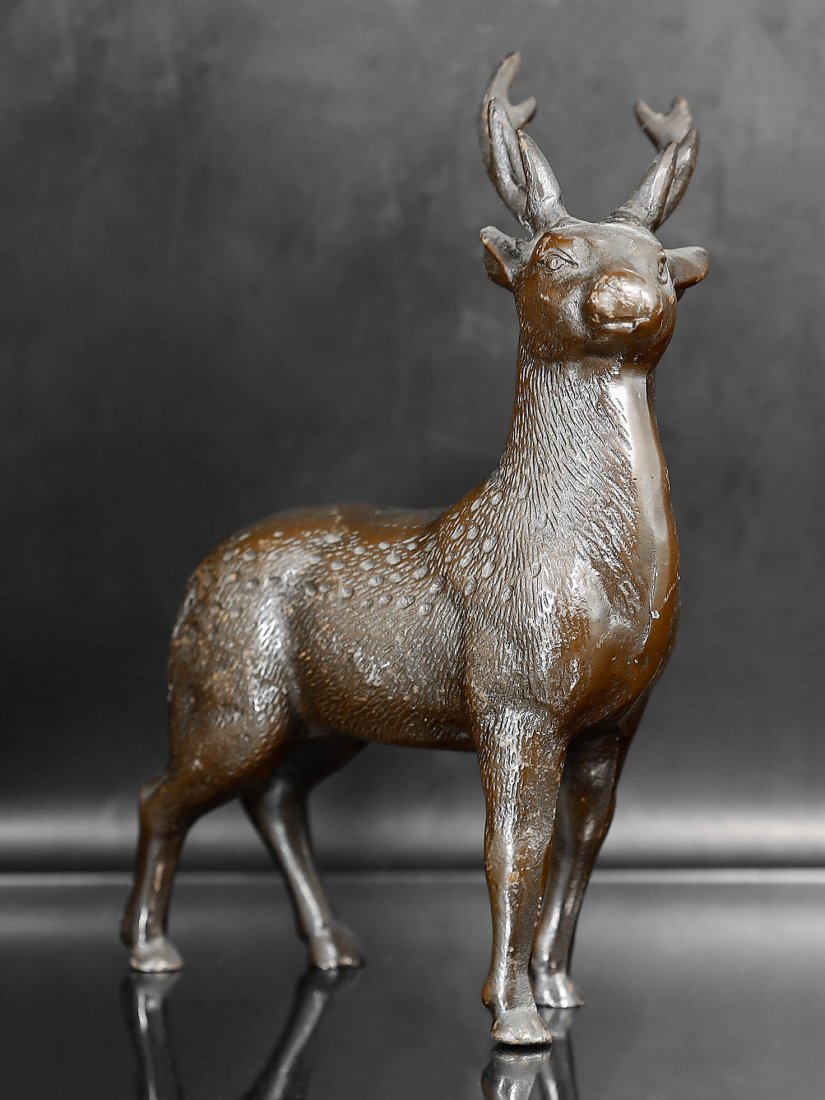 Japanese Meiji Period Reindeer Deer Bronze Sculpture Figurine: 20.8x12.9cm (8.2"x5.1" Inches) Weight: 1066 grams Official Season 3 Auction - Vintage Art of Glass & Decor by Thousand Planet Auction House featuring collection of Vintage Art Glass, Carnival Glass, B