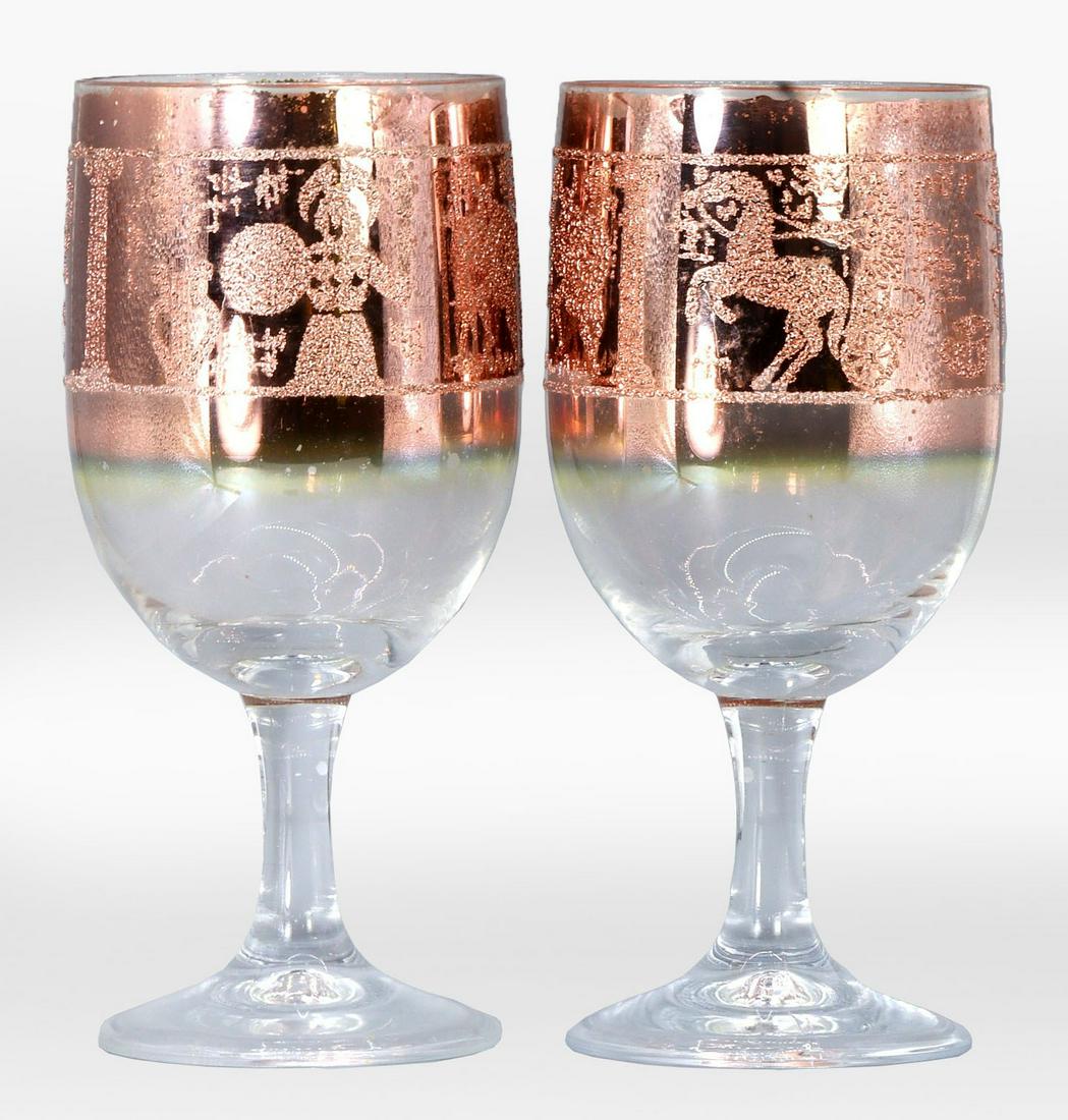 Pair of Exquisite Italian Murano Wine Stemmed Glasses Gilt Gold Art Glass: 15.4x6.8cm (6.1"x2." Inches) Weight: 400 grams Official Season 3 Auction - Vintage Art of Glass & Decor by Thousand Planet Auction House featuring collection of Vintage Art Glass, Carnival Glass, Bohe