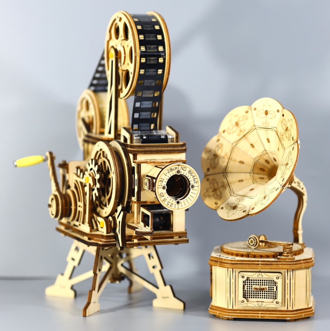Vitascope Mechanical Wooden Movie Projector and Gramophone Puzzles: 25.9x21.8cm (10.2"x8.6" Inches) Weight: 400 grams Official Season 3 Auction - Vintage Art of Glass & Decor by Thousand Planet Auction House featuring collection of Vintage Art Glass, Carnival Glass, B