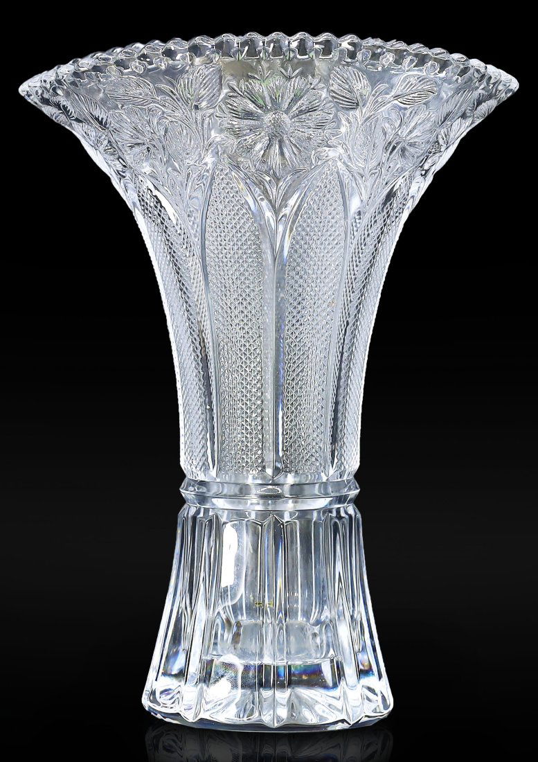 9.8" Inch Japanese Hoya Large Clear Cut Crystal Flared Vase (1 of 5)