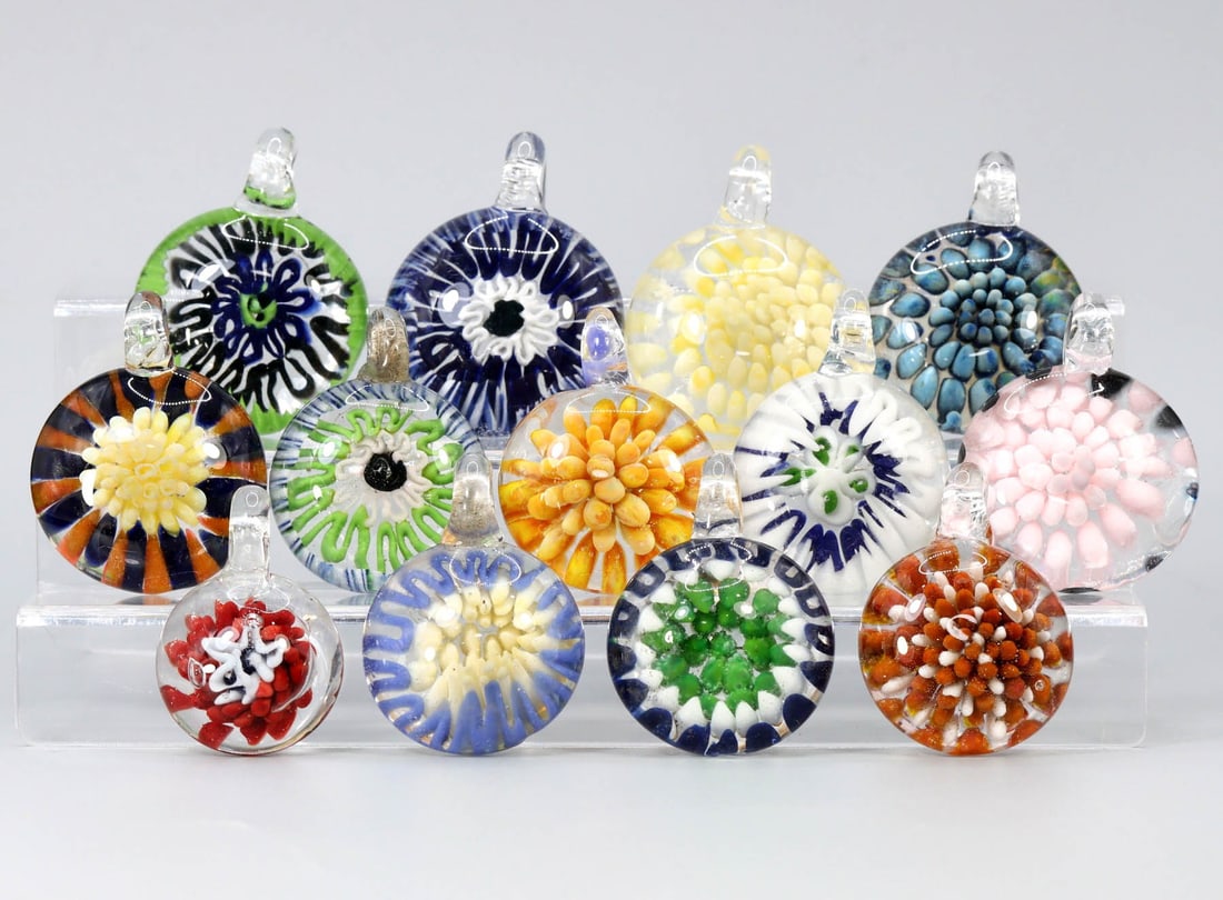 Set of 13 Hand Blown Flower Glass Paperweights Art Glass Jewelry (1 of 2)