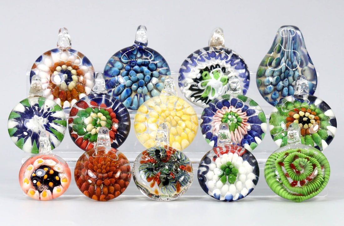 Set of 14 Hand Blown Flower Glass Paperweights Art Glass Jewelry (1 of 2)