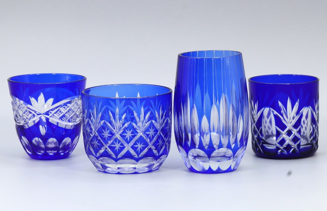 Set of 4 Vintage Japanese Edo Kiriko Kagami Rock Crystal Sake Luxury Art Glass (1 of 3)