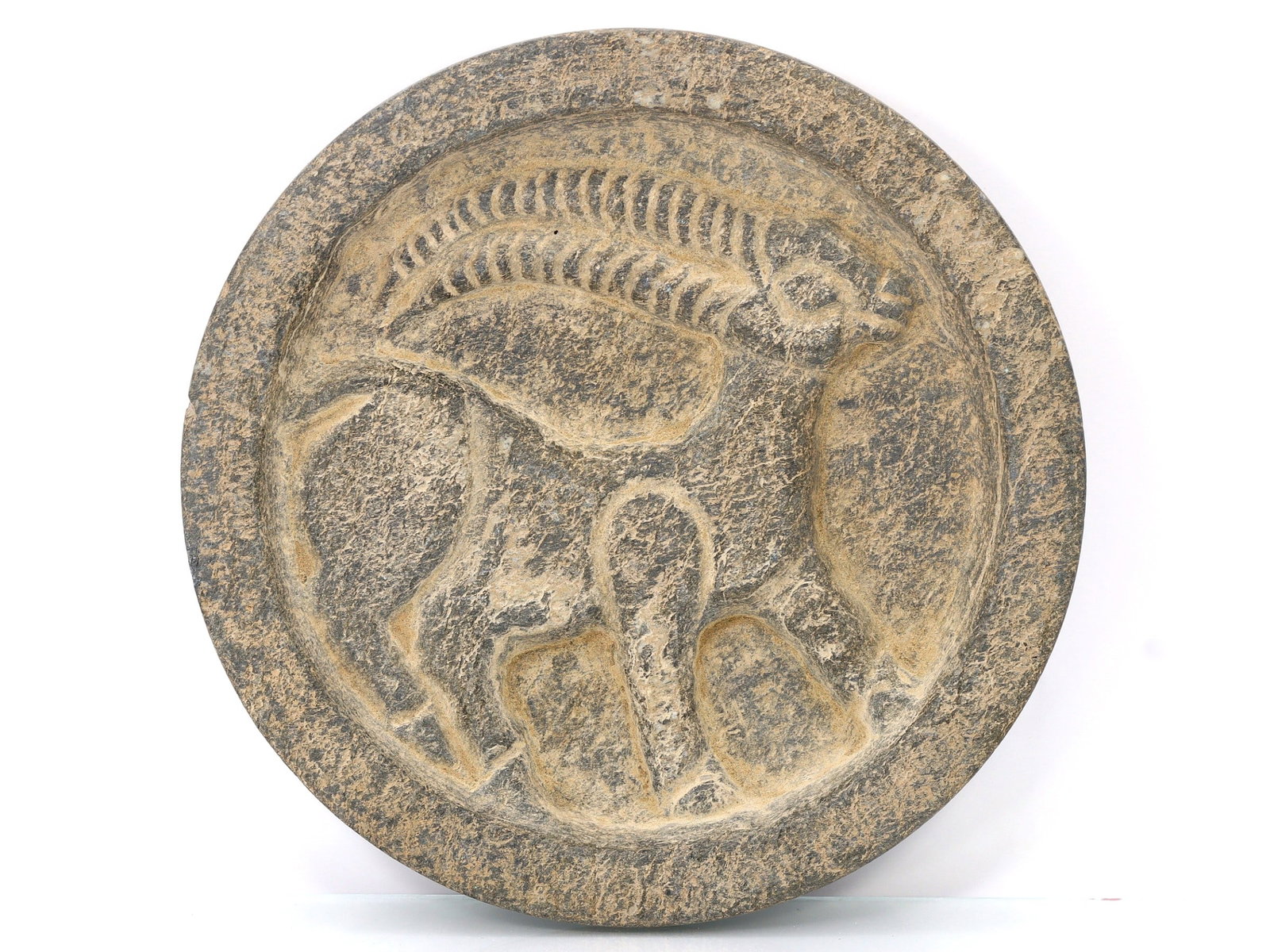 5" Antique Ancient Bactrian Large Stone Plate Plague Engraving (1 of 2)