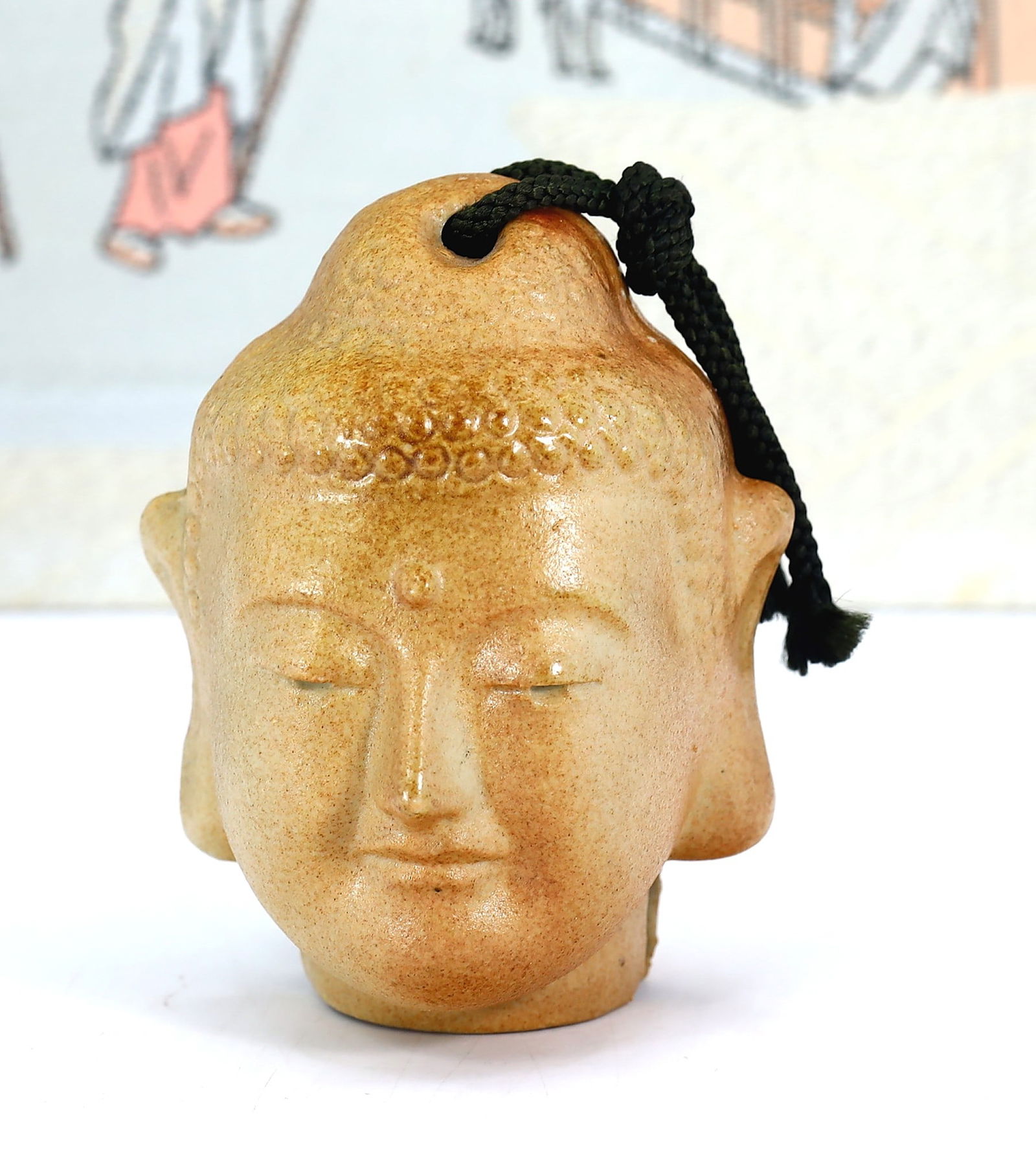 Japanese Buddhist Netsuke Clay Doll Bell (1 of 5)