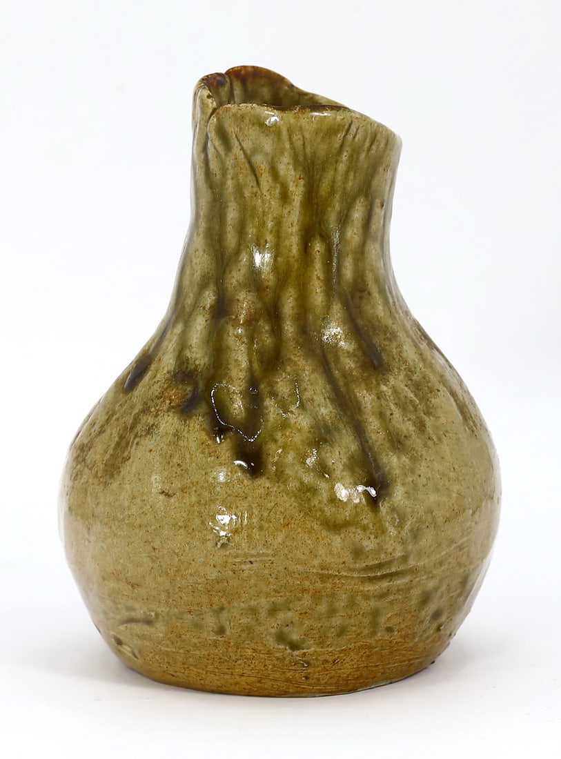 Artist Signed Japanese Brown Drip Glaze Ceramic Sake Bottle Pottery Flask (1 of 4)