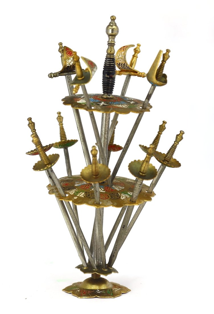 Mid Century Spanish Vintage Toledo Sword Cocktail Sticks Set & Stand (1 of 4)
