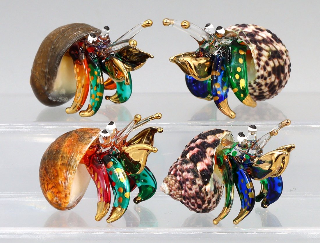 Collection of Hand Blown Hermit Crab Shell Miniatures Glass Paperweights Art Glass Figurine (1 of 2)