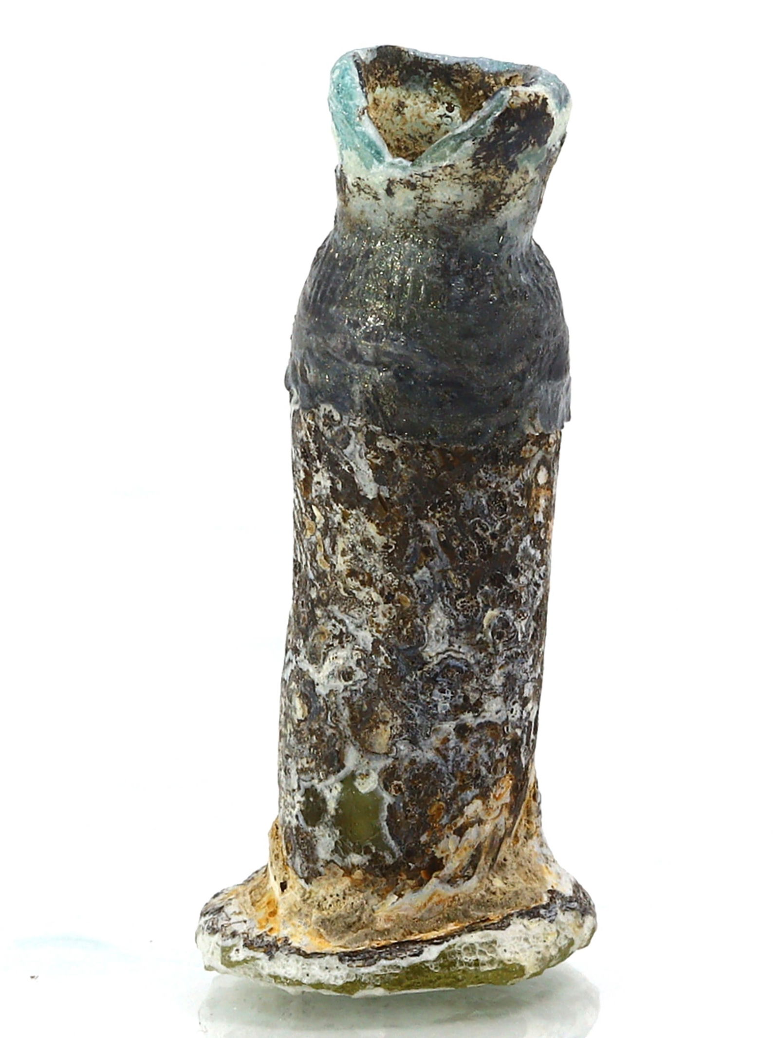 An Ancient Western Asiatic Roman Glass Unguentarium Flask Vessel Art Antique: 1 31/32 inches Weight: 12 grams (Before Packing) Thousand Planet Auction House Season 4: Ten2Go August Collection Auction. A bargain hunter's, fixer-upper's, and pack-rat's dream come true! Our Ten2Go