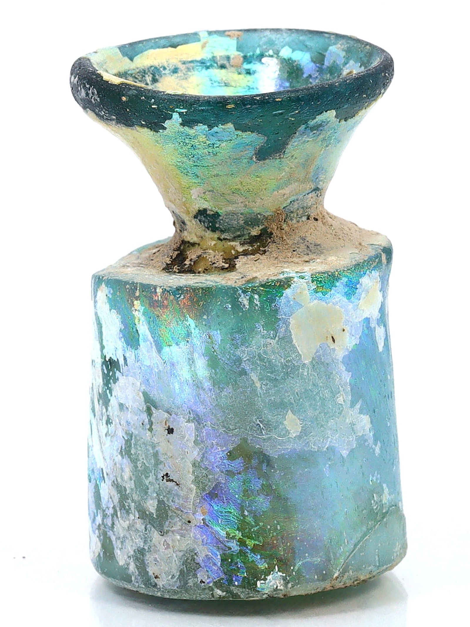 An Ancient Western Asiatic Roman Glass Unguentarium Flask Vessel Art Antique: 1 3/16 inches Weight: 17grams (Before Packing) Thousand Planet Auction House Season 4: Ten2Go August Collection Auction. A bargain hunter's, fixer-upper's, and pack-rat's dream come true! Our Ten2Go "