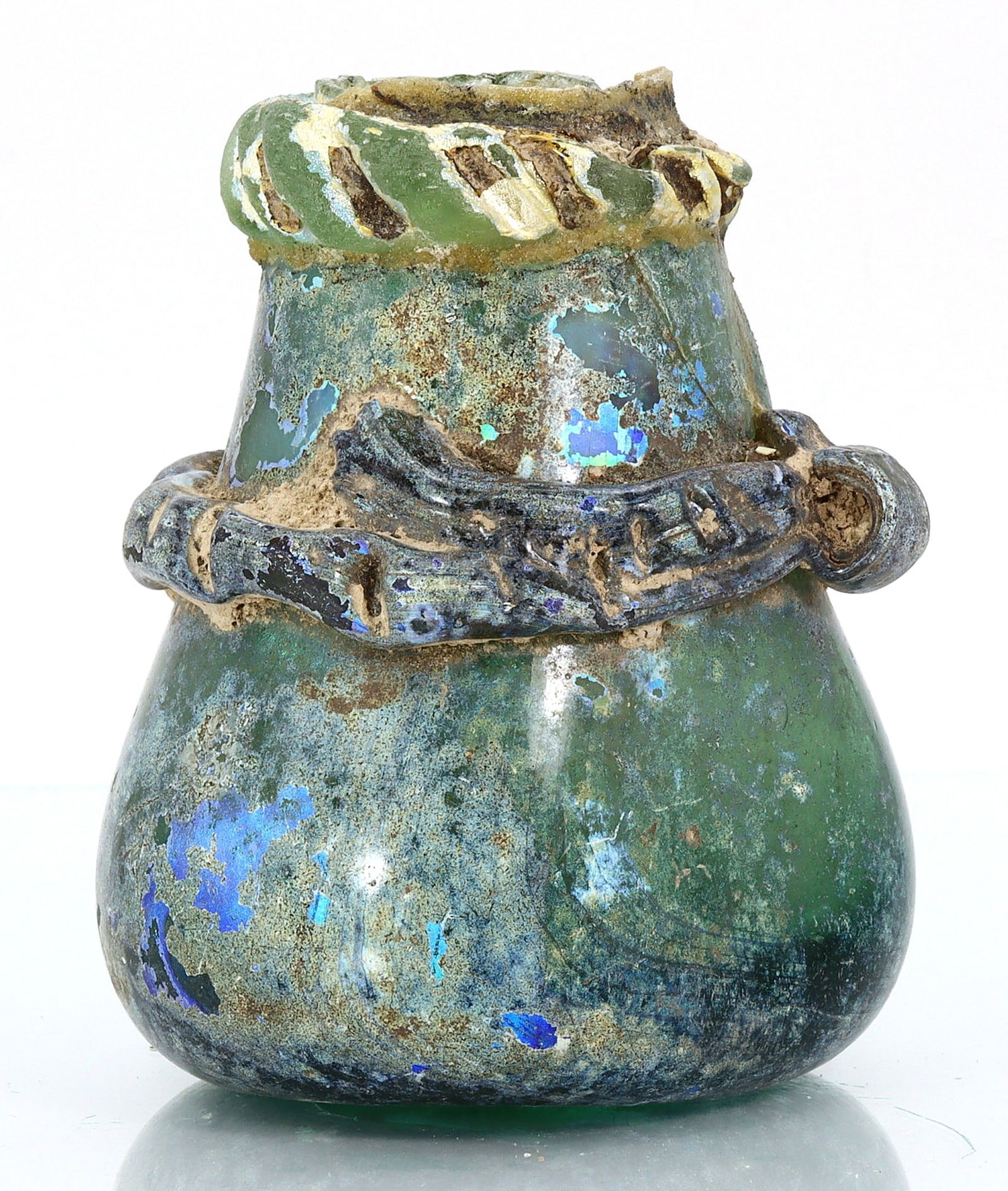 An Ancient Western Asiatic Roman Glass Unguentarium Flask Vessel Art Antique: 3 35/64 inches Weight: 282 grams (Before Packing) Thousand Planet Auction House Season 4: Ten2Go August Collection Auction. A bargain hunter's, fixer-upper's, and pack-rat's dream come true! Our Ten2G