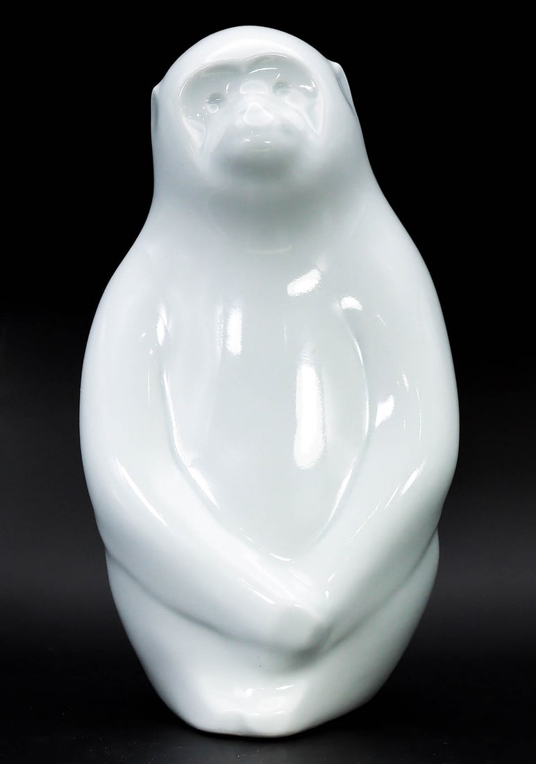 Japanese Tobe-yaki Ware Celadon Porcelain Aqua Monkey Figurine (1 of 4)