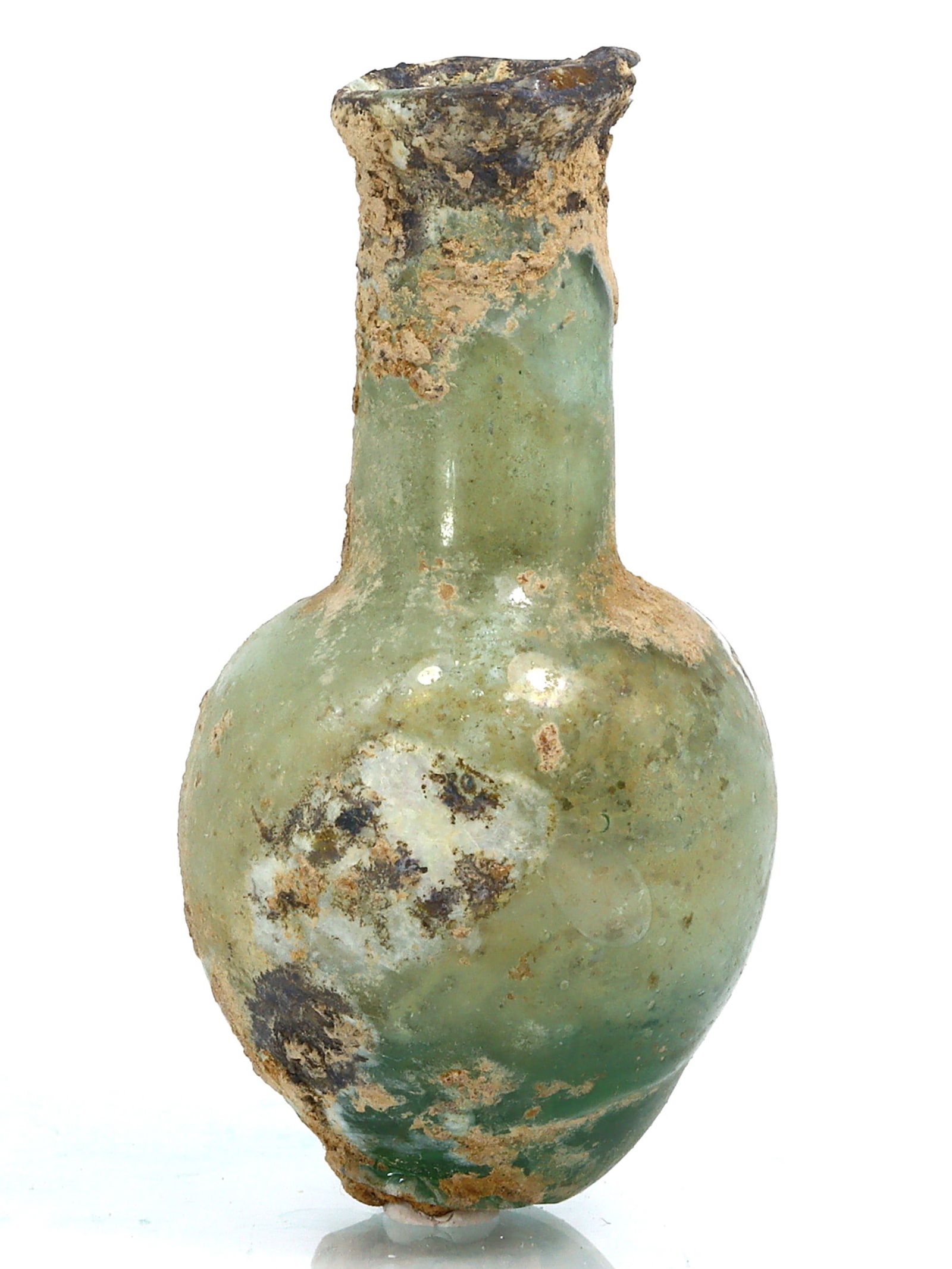 An Ancient Western Asiatic Roman Glass Unguentarium Flask Vessel Art Antique: 1 31/32 inches Weight: 14 grams (Before Packing) Thousand Planet Auction House Season 4: Ten2Go August Collection Auction. A bargain hunter's, fixer-upper's, and pack-rat's dream come true! Our Ten2Go