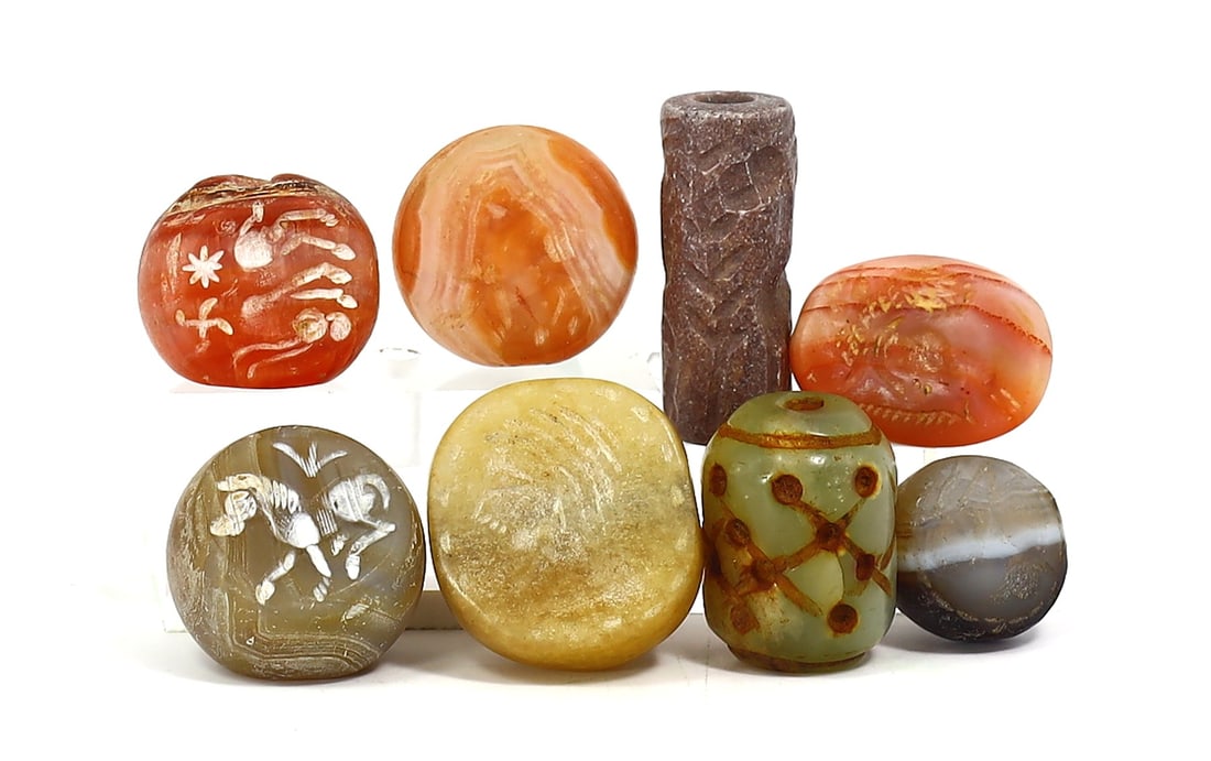 Collection of 8 Pieces Assorted Old Antique Ancient Cylinder Seal Beads (1 of 2)