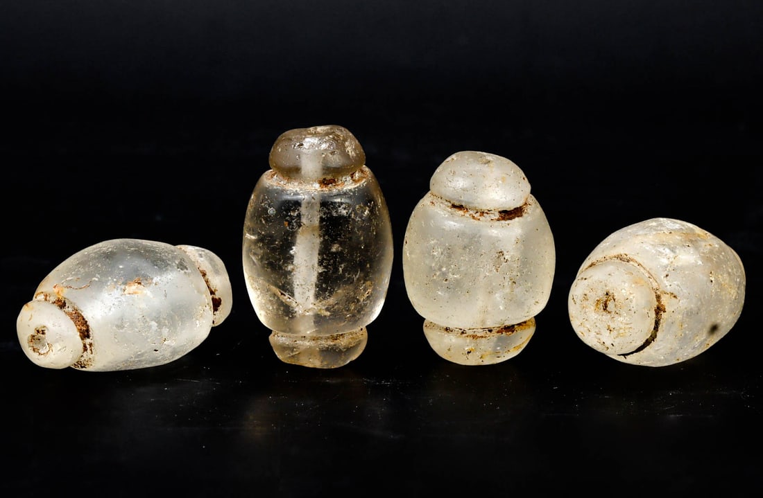 Four Antique Western Asiatic Bohemian Holari Amulet Crystal Glass Beads Early (1 of 2)