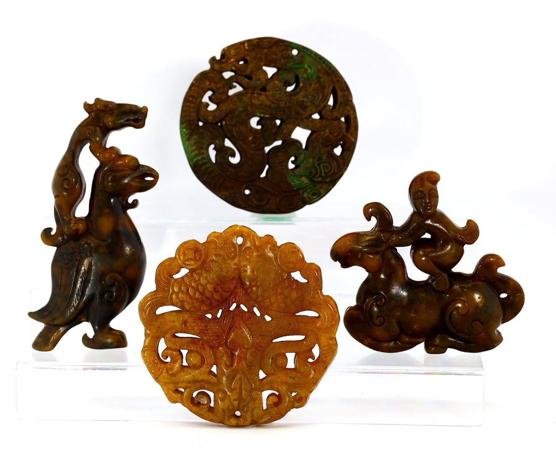 Collection of 4 Asian Carving Chinese Jade Carving Art Home Decoration (1 of 2)