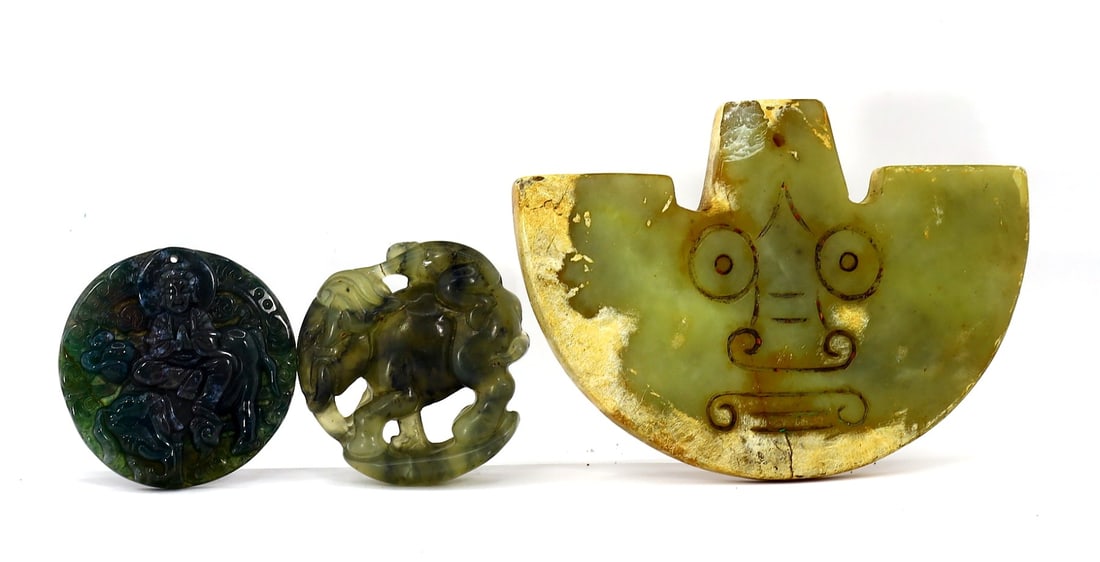 Collection of 3 Chinese Green Jade Carving  Asian Art (1 of 2)