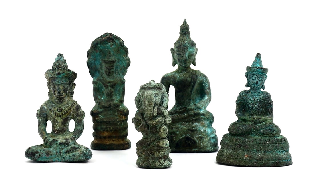 Five Southeast Asian Antique Bronze Buddha Sculpture Statues Decoration Objects (1 of 2)