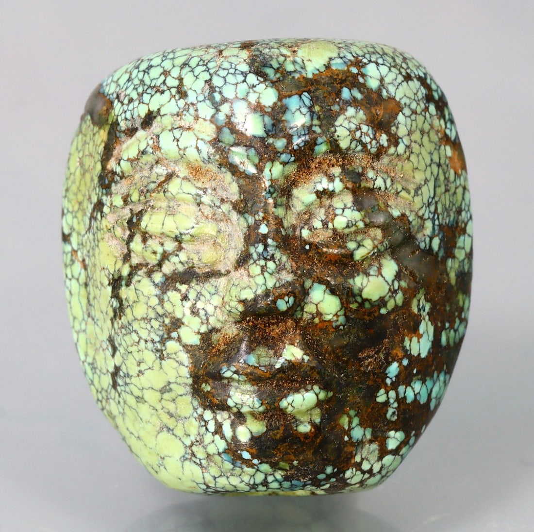 An Antique Himalayan Tibetan Carved Turquoise Bead Chinese Carving Antique: 23x19.5mm Weight: 44.8 carat (Before Packing) Thousand Planet Auction House Season 5: Ten2Go Antique Beads Collection Auction. A bargain hunter's, fixer-upper's, and pack-rat's dream come true! Our Te