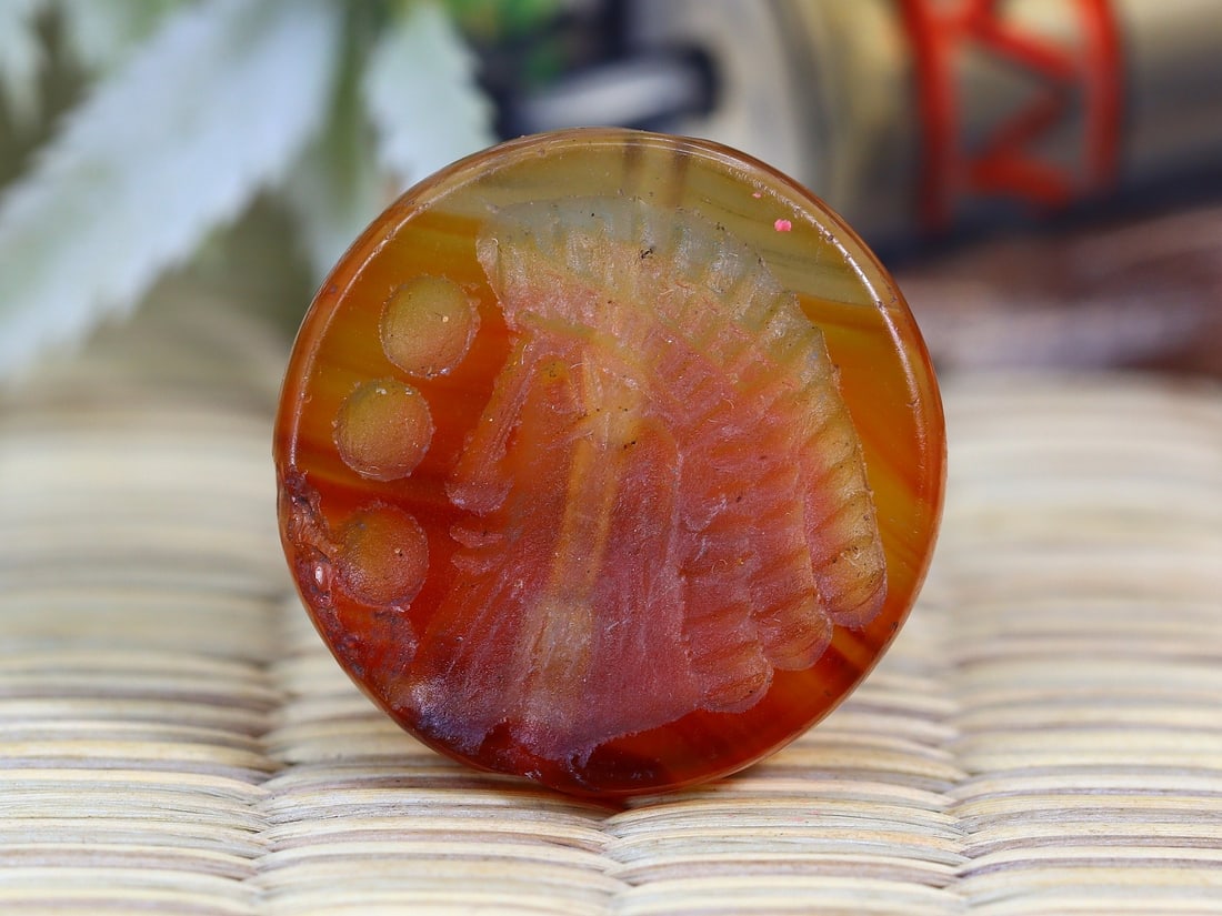 Antique Vintage Old Western Asiatic Stamp Carving Bead (1 of 2)