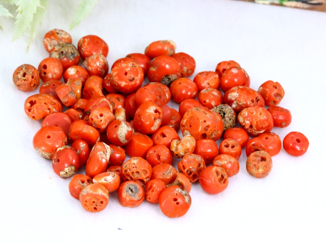Old Himalayan Tibetan Red Coral Beads Lot Collection (1 of 2)