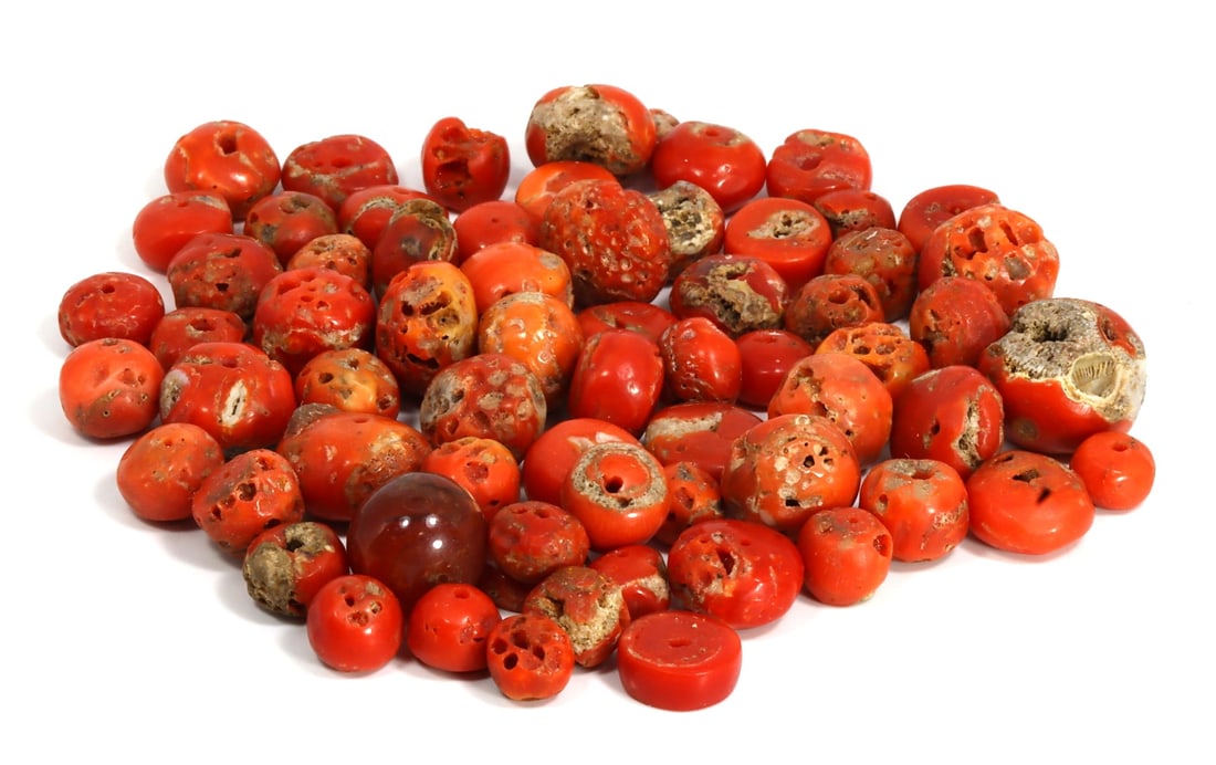 Old Himalayan Tibetan Red Coral Beads Lot Collection (1 of 2)