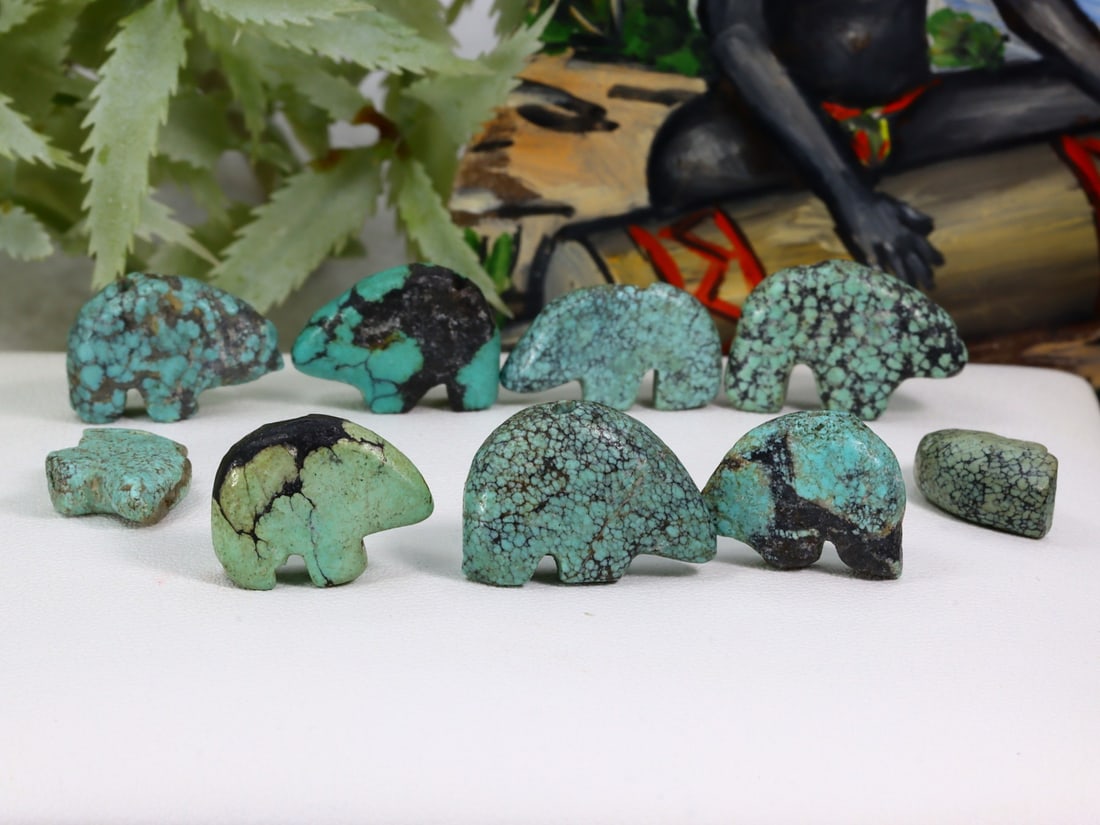 Nine Antique Tibetan Himalayan Turquoise Zoomorphic Beads Asian Art Collection: 17.9x12.4mm Weight: 54.5 carat (Before Packing) Thousand Planet Auction House Season 5: Ten2Go Antique Beads Collection Auction. A bargain hunter's, fixer-upper's, and pack-rat's dream come true! Our